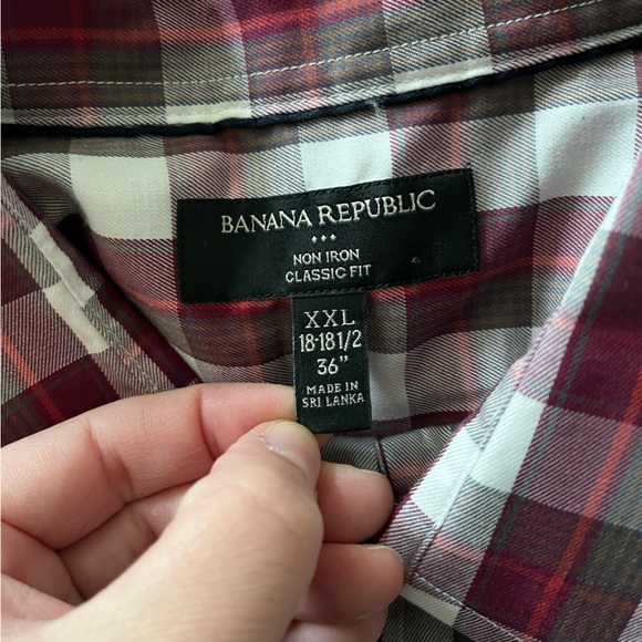 NWOT BANANA REPUBLIC burgundy and white plaid Reggie button down long sleeve XXL - Picture 2 of 5